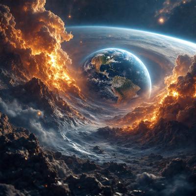 Primary subject: A digital art or illustration of a planet with a ring around it, set against a backdrop of a cloudy sky.

Setting/background: The image features a cloudy sky with a ring around the planet, creating a dramatic and captivating scene.

Visual style: The image is a digital art or illustration, showcasing the artist's creativity and skill in depicting the planet and its surroundings.

Colors and mood: The colors in the image